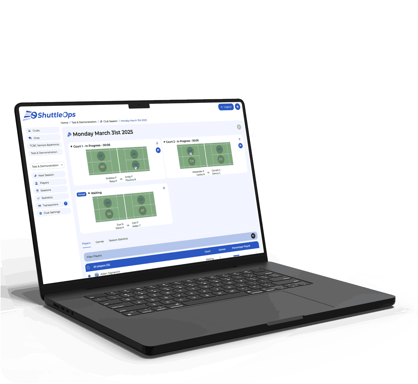 ShuttleOps Digital Peg Board on a laptop